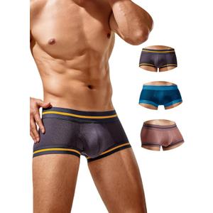 Mens Trunks Underwear Soft Ribbed Cotton Boxer Briefs for Men Low Rise Breathable Stretchy Comfort Pouch Design (Grey+blue+brown(3 Pack)), XL