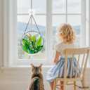 Suncatcher Stained Glass Window Hanging - Flowers Glass Panel with Metal Chain and Hooks Handmade Sun Catcher Decoration for Window Garden Home Christmas & Birthday Gifts (7.8 Inch)