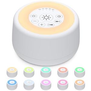 Sleepbox Sound White Noise Machine with 25 Soothing Sounds and 10 Colors Warm Night Light 4 Brightness Levels 32 Volume Levels 5 Timer and Memory Function for Baby Kids Adults Seniors Sleeping (White)