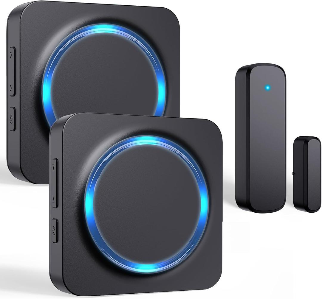 Door Chime, Door Chimes When Door Opens, Door Sensor Door Open Alarm with 600 FT Range, 32 Chimes 5 Adjustable Volume, Door Ringer Alert for Business/Home/Kids When Entering (2Receivers+1Sensor) (Black)