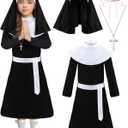 Maiteenly Halloween Nun Costume Set with Cross Necklace and Rose Wreath St Rose of Lima Halloween Nun Outfit for Girls, Size M