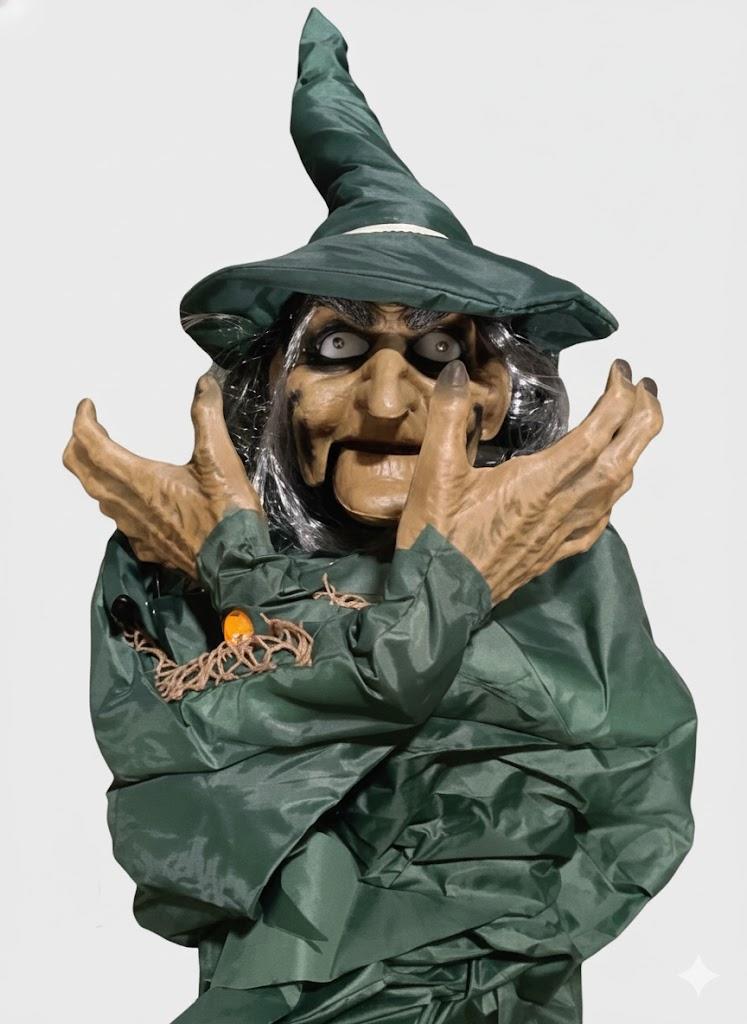 Halloween Decorations Indoor & Ourdoor, Life Size Halloween Animatronics Witch Decoration with Motion and Touch Activated Lights & Sounds, Halloween Animatronics Clearance