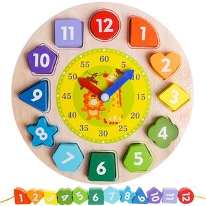 Skrtuan Wooden Sorting Clock Toy for Toddlers 3-5 Years Old, Montessori Shape Color & Animal Puzzle, Educational Learning Gift for Teaching Time, Numbers, and Fine Motor Skills