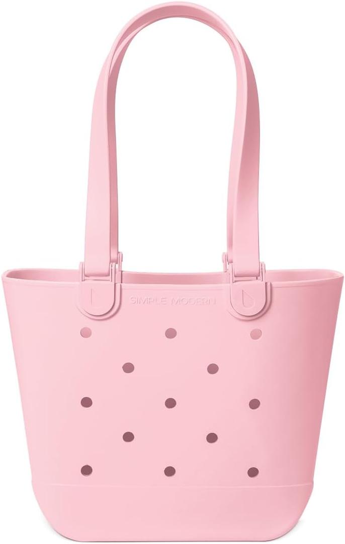 Simple Modern Medium Beach Bag | Waterproof Getaway Rubber Tote with Zipper Pocket for Travel, Pool, Boat, Groceries, Sports | Blush