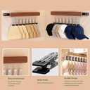 2PCS Pull Out Closet Hanger with 8 Hooks, Wall-Mounted Wooden Closet Valet Rod Slide Out with Non-slip Rubberized Clips, Left & Right Pull out Belt Organizer for Closets, Bra, Underwear