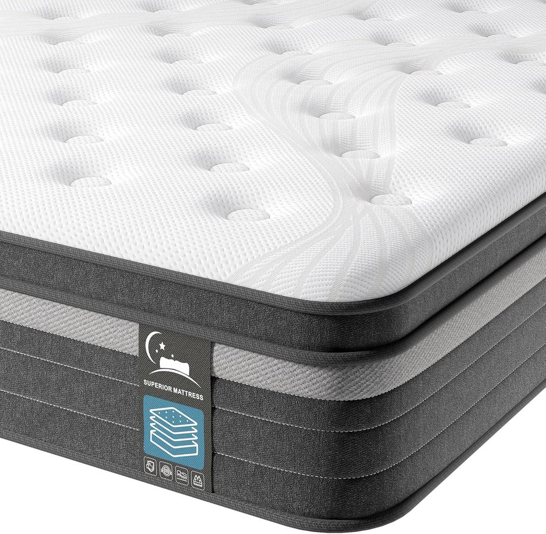 TeQsli Full Mattress, 10 Inch Full Mattress Hybrid, Gel Memory Foam with Full Size Mattress in a Box & Individually Pocketed Springs for Pressure Relief