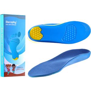 Bacophy Kids Orthotic Arch Support Shoe Insoles, Children Pu Cushioning Inserts, Shock Absorption Velvet Surfaces Deep Heel Cup Inner Sole for Flat Feet, Feet Heel Pain Relief 1 Pair 2.5-4.5 M US Little kids