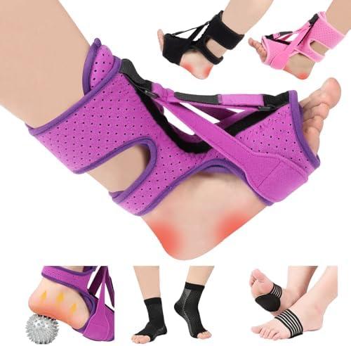 YUZOEOHE Plantar Fasciitis Night Splint, 3-Adjustable Relief with Massage Balls & Arch Support, For Men & Women (Purple)