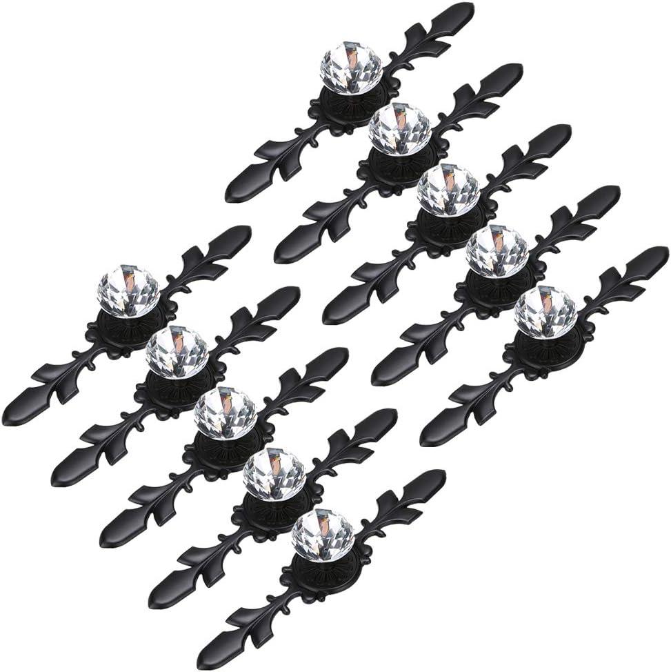 Sumnacon 10 Pcs 6.7" Drawer Dresser Knobs Pull Handles - Crystal Glass Diamond Decorative Knobs with Plate, Cabinet Cupboard Door Knobs with Screws for Kitchen Bathroom Office Decoration, Black