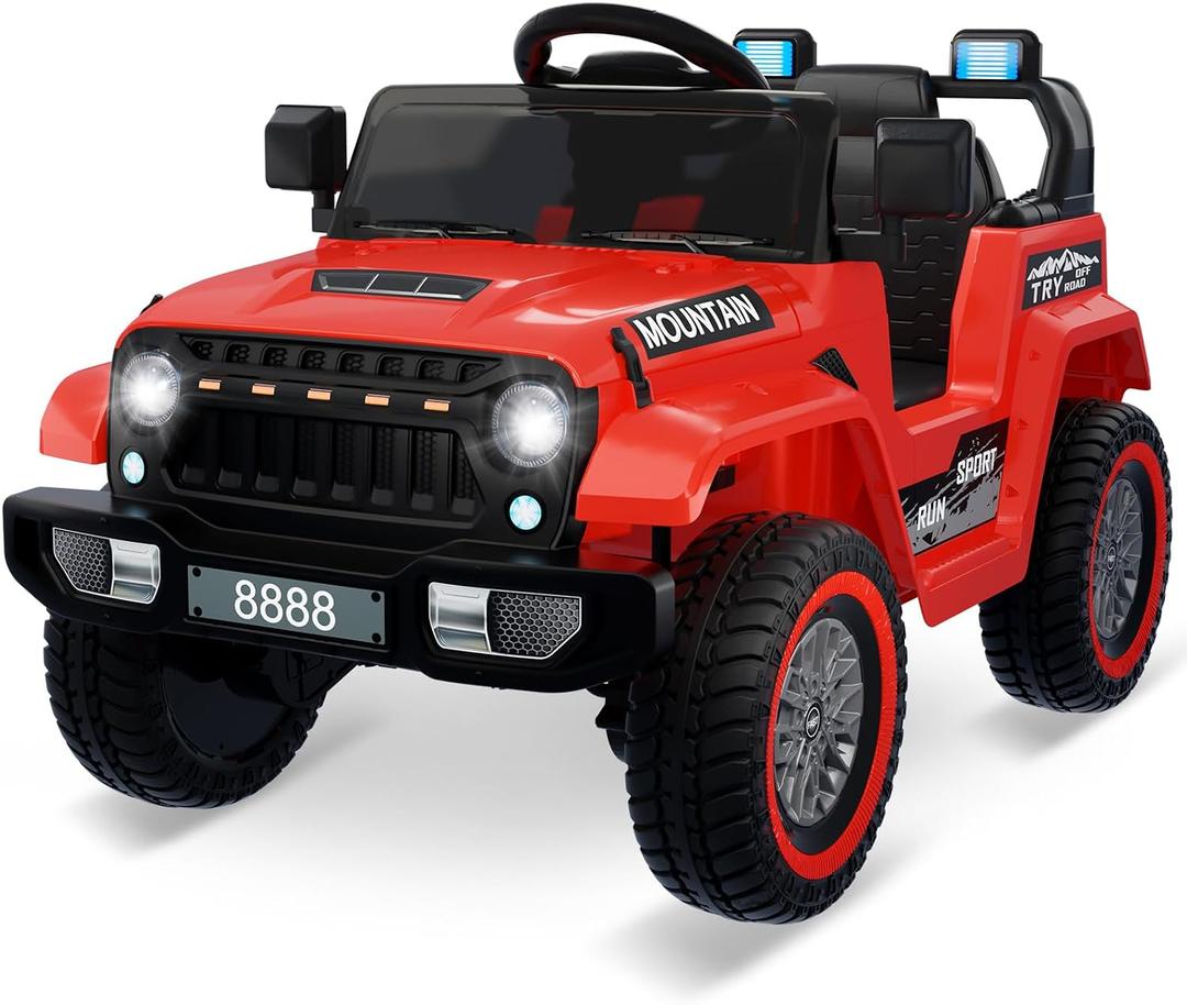 Kids Ride On Truck Car, 12V Battery Powered Electric Vehicle w/Remote Control, Led Lights, Wireless, 3 Speeds, Music & Horn, Ride on Toys for Toddlers Kids Boys Girls, Red
