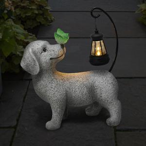 WENYLE Solar Garden Outdoor Statues Dog with Butterfly Solar Lantern, Lawn Decor Puppy Figurine for Patio Balcony Yard, Yard Unique Christmas Birthdays Gift for Mom Grandma