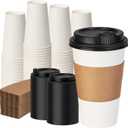 16 oz 100 Pack Coffee Cups with Lids and Sleeves, Hot Paper Coffee Cups with Lids, Disposable To Go Cups with Lid for Coffee, Tea, Hot Chocolate, Ideal for Cafes, Offices and Travel