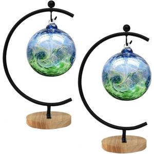 Ornament Display Stand Iron Hanging Pot Hook Stand Rack Holder for Hanging Glass Globe Air Plant Terrarium Witch Ball and Home Wedding Decoration Creative Gift Wood Base (Thick G Shape 2 Pack, Black)