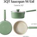 Redchef Ceramic Nonstick Saucepan with Lid, 3QT Small Cooking Pot,Non Toxic Sauce Pans for Kitchen, Cool Handle PFAS Free Compatible with All Cooktops, Green