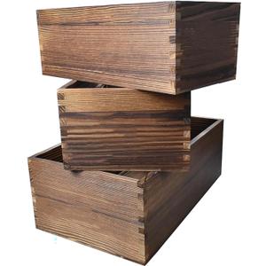 Decorative Nesting Wooden Crates Burnt Umber Stained Rustic Crate Boxes Wood Pallet Bin Storage Boxes for Decorative Display Kitchen Storage Arts & Crafts Set of 3