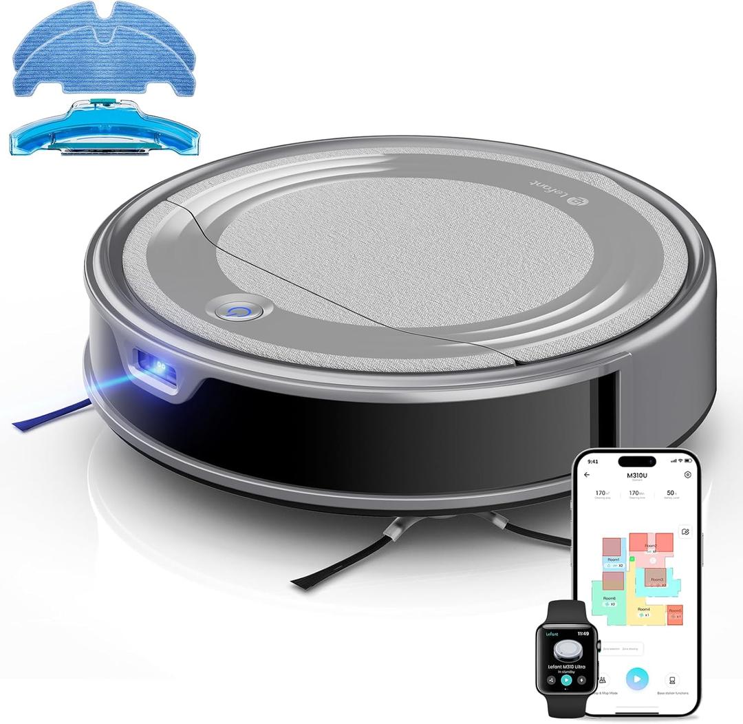 Lefant M310 Ultra Robot Vacuum and Mop, 6000Pa Suction-Slim Robotic Cleaner with ToF LiDAR Navigation, Accurate Obstacle Avoidance, WiFi/App/Alexa Control, 170min Runtime, for Pet Hair and Home (Gray)