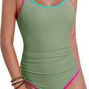 Blooming Jelly Womens Tummy Control Bathing Suit Modest One Piece Swimsuits Slimming Scoop Neck Neon 2026 Swim Suit (Large, Army Green)