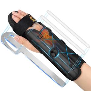 Resting Hand Splint with Adjustable Knob, Carpal Tunnel Wrist Brace Night Support with Removable Wrist Splint, Pain Relief for Stroke Recovery, Tendonitis, Arthritis, etc. Either Hand, L/XL