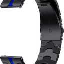 LDFAS for Galaxy Watch Active 2 40mm/44mm, 20mm Solid Stainless Steel Metal Watch Strap Compatible for Samsung Galaxy Watch 3 41mm/42mm Band, Black/Blue