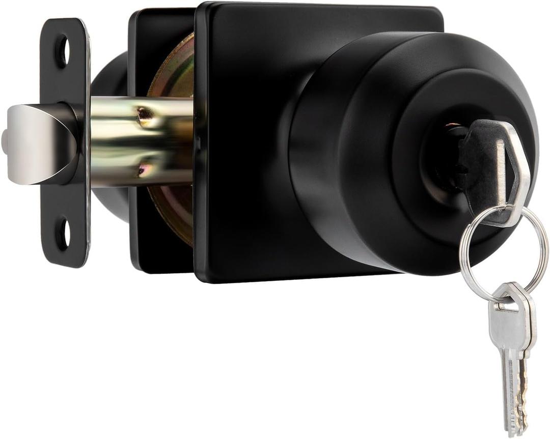 Goldenwarm Matte Black Entry Interior Door Knob, Square Exterior Door Knobs, Matte Black Exterior Key Door Knobs (1 Pack)
