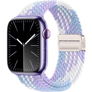 Nylon Sport Loop Watch Bands Compatible with Apple Watch Band Ultra 2 1 49mm 45mm 44mm 42mm 41mm 40mm 38mm, Soft Braided Woven Magnetic Clasp Strap for iWatch Series 10/9/8/7/6/5/4/3/SE,Women Men (Violet)