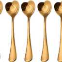 7 PCS Heart Shaped Stainless Steel Spoons - Coffee, Dessert, Ice Cream, Tea, Love - Cute (Golden)