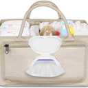 Volnamal Diaper Caddy with Wipe Dispenser One-Handed Access, Premium Diaper Organizer, Portable Car Organizer Nursery Basket for Newborn Essentials, Baby Registry Must Haves for Boys & Girls, Beige