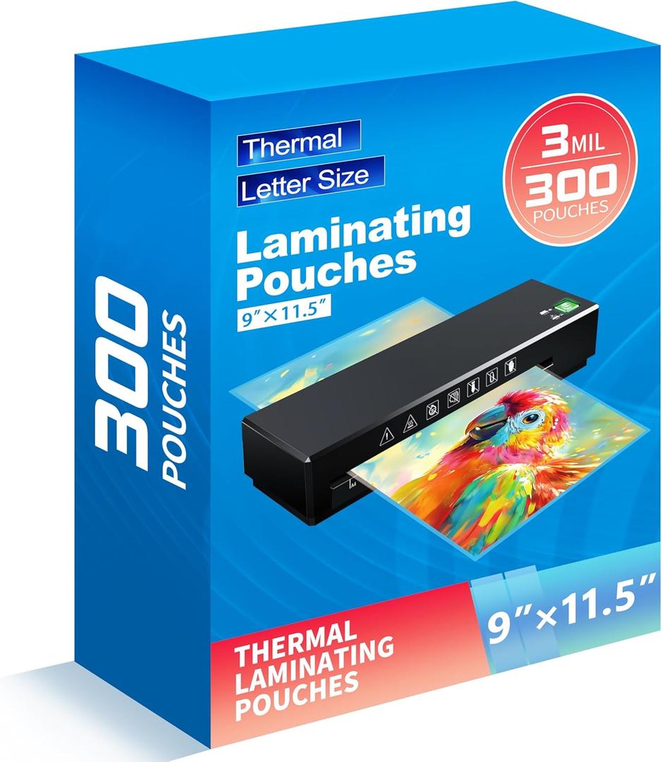 300 Pack Laminating Sheets, 3 Mil, 9"x11.5" Inches for Use with Thermal Laminators, Clear, Letter Size, Office and School Supplies