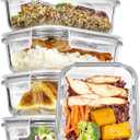 Vtopmart 5Pack 22oz Glass Storage Containers with Lids, Glass Meal Prep Food Container Sets with Snap Airtight Lids for Microwave, Oven, Freezer and Dishwasher, Grey