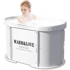 Portable Bath Tub, Foldable Bathtub for Adults and Kids, Soaking Bathtub for Hot and Ice Bath, Home Freestanding Tubs for Shower Sauna, Christmas Gifts 37''x21.6''x22''(Oval Grey)
