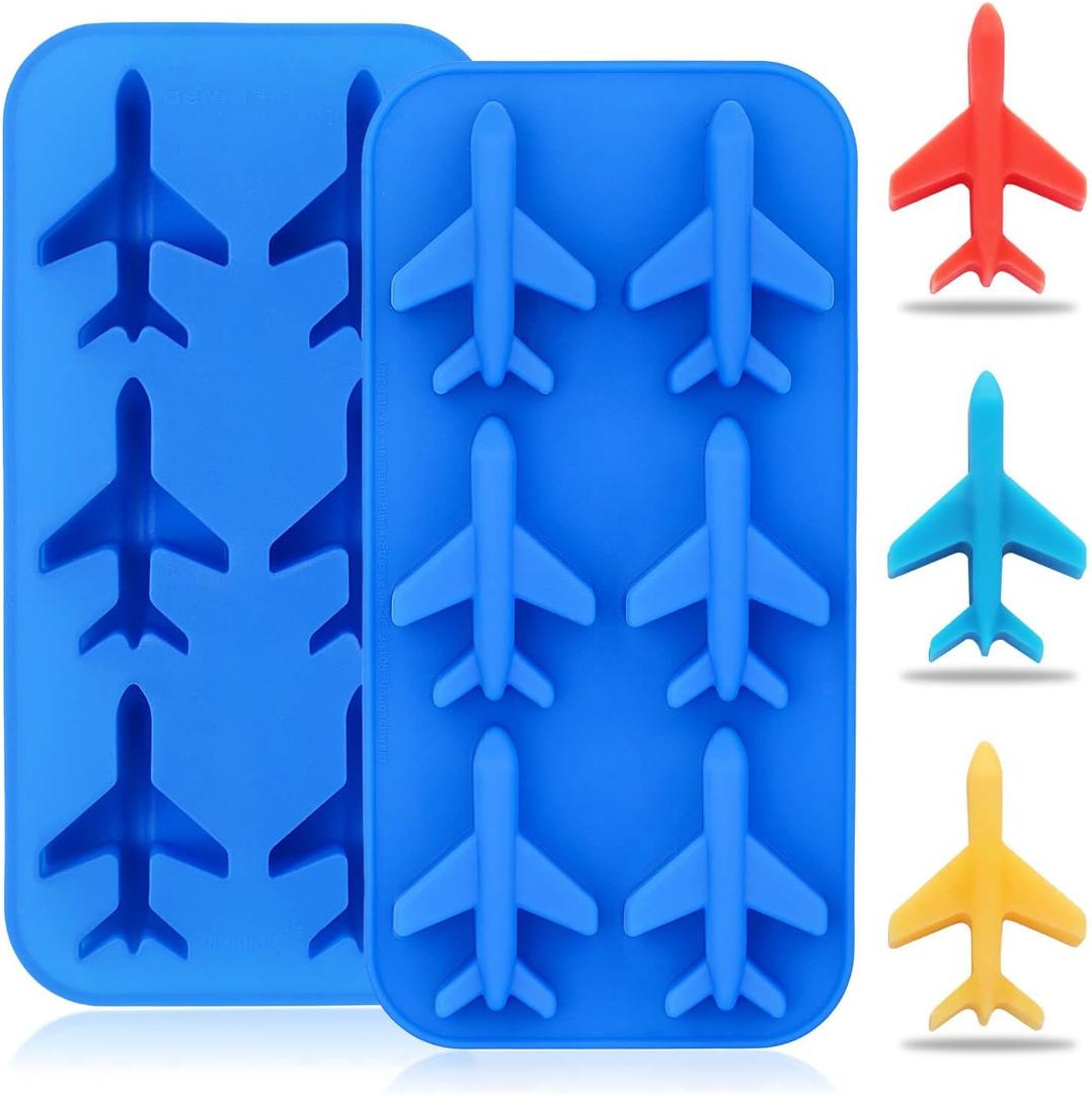 2Pcs 3D Airplane Chocolate Molds, Plane Aircraft Silicone Ice Cube Trays Candy Mold Crayon Wax Melts Mold Whisky Bar Party Drink Tools Cake Decorating Supplies
