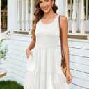 AUSELILY Womens Summer Dress Casual Sleeveless Crewneck T Shirt Sundress Flowy Tiered Swing Mini Dresses (White, XL)