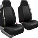 FH Group All Purpose Flat Cloth Car Seat Covers for Bucket Seats, 2 Piece Universal Fit, Washable Seat Covers for SUV, Sedan, Van - Front Set Black (Front Set without Floor Mat)