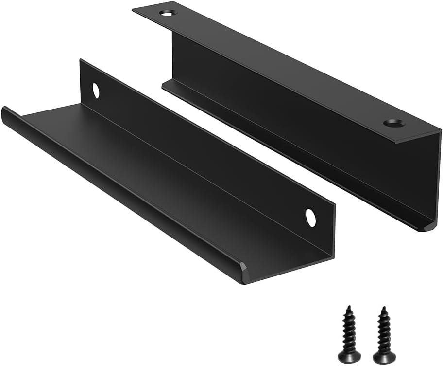 Precisluck 5 Pack Edge Black Hidden Drawer Door Cabinet Handle Aluminum Alloy Finger Bar Pull Concealed Furniture Hardware Back Mount Dresser Handles for Kitchen Bathroom 150mm(5.9 Inch)