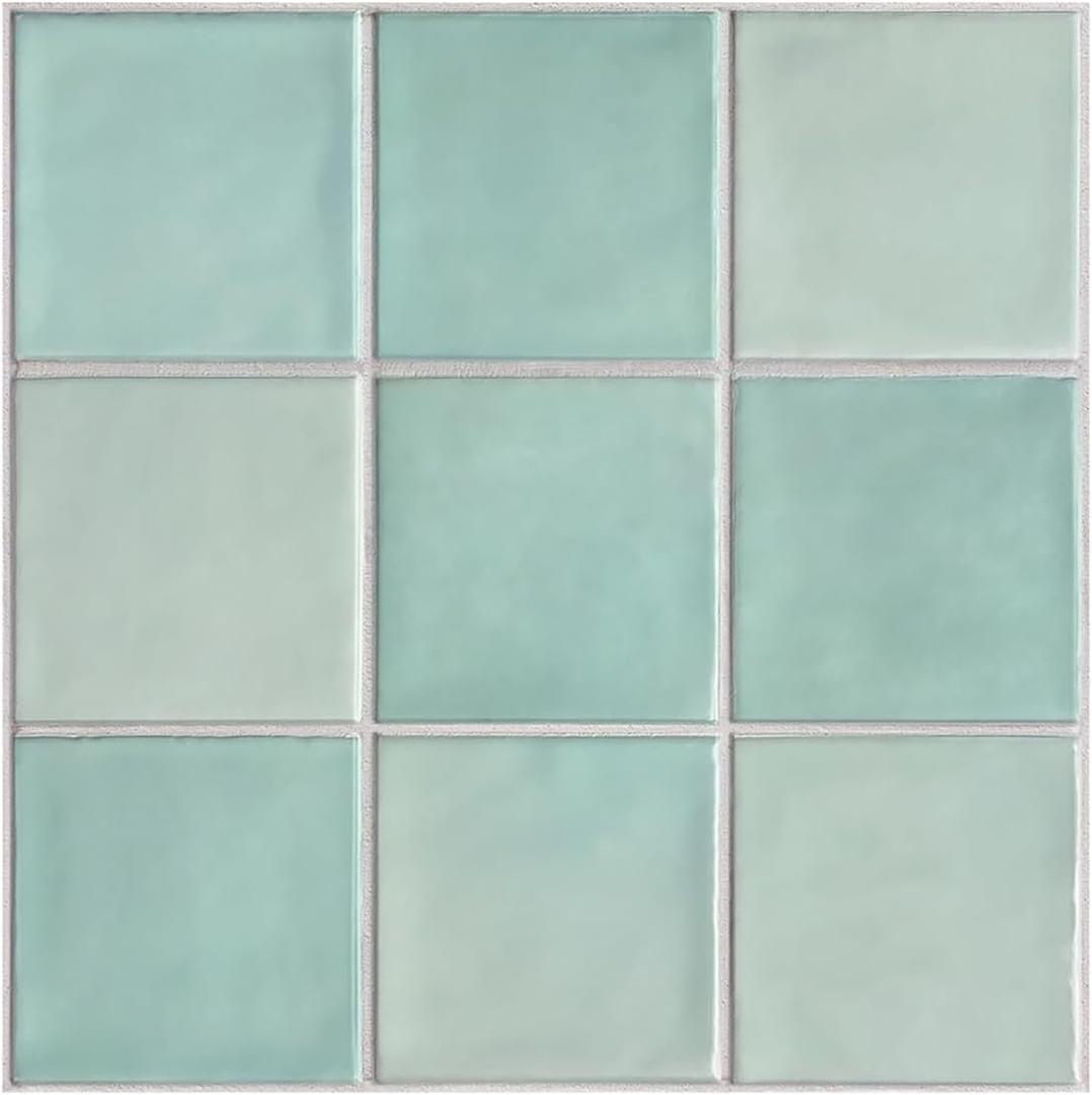 Commomy 10 Pcs Matte 3D Peel and Stick Tile 11.8"x11.8" Ultralight PVC Square Peel and Stick Backsplash for Kitchen Stick on Tile for Bathroom,Living Room,Bedroom (Light Teal Green)