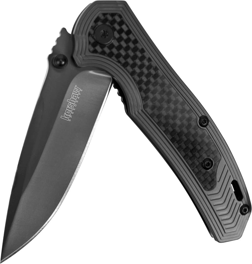 Kershaw Fringe Pocket Knife, 3-inch 8Cr13MoV Steel Blade with Gray Titanium Carbo-Nitride Coating, Carbon-Fiber Insert; SpeedSafe Assisted Opening, 8310