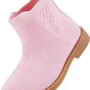 BMCiTYBM Toddler Girls Ankle Boots Low Heel Knitting Sock Short Chelsea Breathable Mesh Slip On Booties Dress Shoes All Season (Pink)
