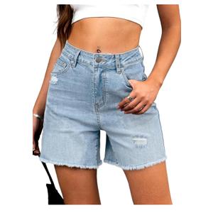 ELLEVEN Women’s Ripped Jean Shorts Trendy High Waisted Stretchy Denim Shorts Raw Hem Casual Wide Leg Mom Shorts, Size 14, Light Blue Denim  ELLEVEN Women’s Ripped Jean Shorts Trendy High Waisted Stretchy Denim Shorts Raw Hem Casual Wide Leg Mom Shorts, Size 14, Light Blue Denim