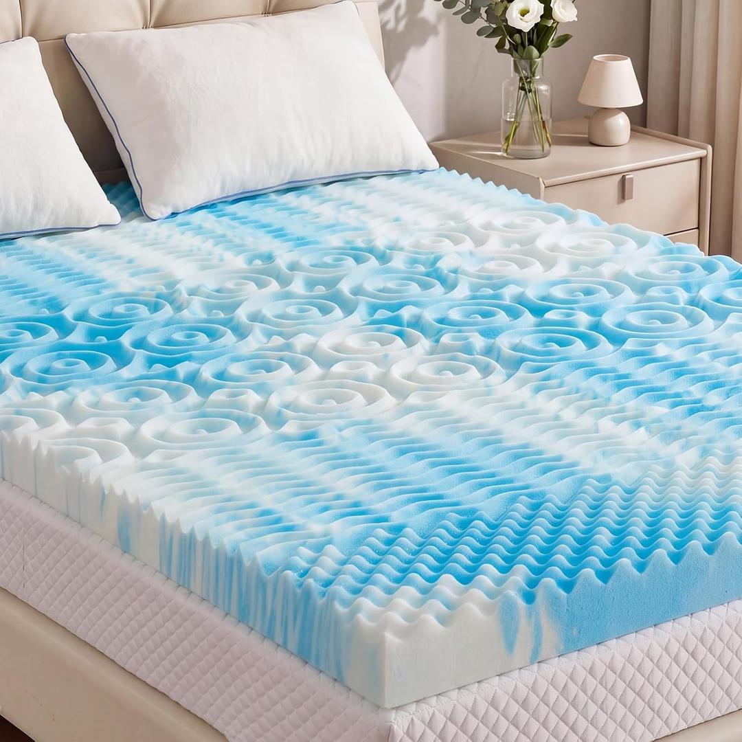 2 Inch 5-Zone Cooling Gel Memory Foam Mattress Topper Full, Blue