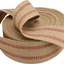 KEILEOHO 3.5 Inches x 33 Yards Upholstery/Craft Jute Webbing, Natural Chair Webbing with Red Stripes, Burlap Fabric Webbing Tape for Craft, Decoration, Furniture Repair