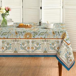 Horaldaily Rustic Rectangular Tablecloth 60x104 Inch, Bird Floral Vintage Washable Seasonal Table Cover for Party Picnic Dinner Decor