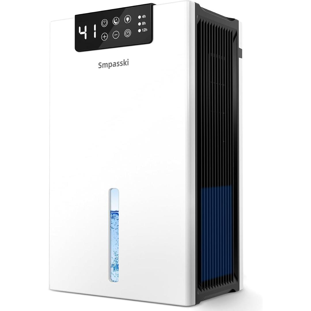 Dehumidifier, Dehumidifiers for Home(1000sq.ft), 98 OZ Water Tank Dehumidifier Washable Air Filter, Quiet Dehumidifiers for Basement with Drain Hose, Auto Shut Off, 4/8/12 Timer Setting, White