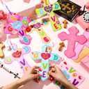 48 Set Religious Valentines Craft Kit DIY Christian Cross Crafts Sticker Romantic Make Your Own Jesus Ornament for Valentines Day VBS Art Project Home Party Activity