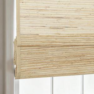 AOZORA Cordless Bamboo Roman Shades, Woven Linen Roman Blinds, Light Filtering Natural Blinds with Border, Woven Beige, 21" W x 48" H