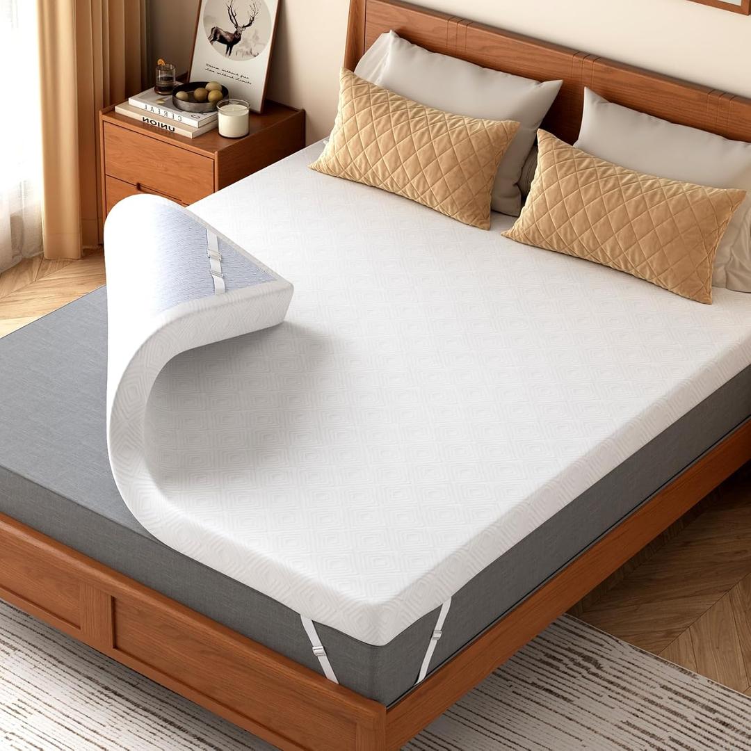 BedsPick Full Mattress Topper, 3 Inch Cooling Gel Memory Foam Mattress Topper, with Soft Bamboo Cover, Foam Mattress Pad for Back Pain, Non-Slip Design, CertiPUR-US Certified (White)