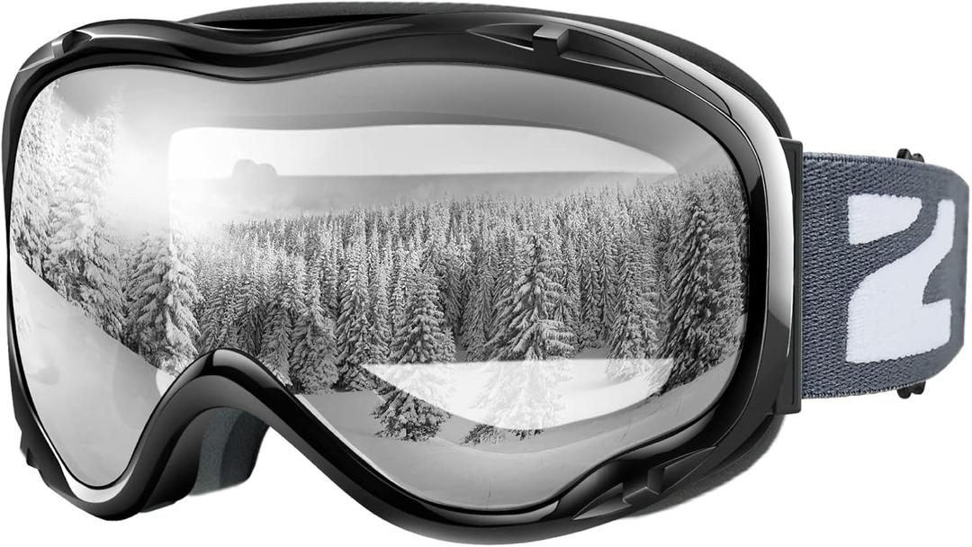 ZIONOR Lagopus B1 Ski Goggles OTG Anti fog Snow Goggles UV Protection Snowboard Goggles for Men Women Adult Youth (One Size, A2-vlt 77% Black Frame Clear Lens)