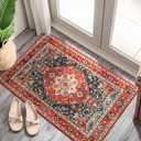 YJ.GWL Area Rug 2x3 Floral Vintage Rugs, Indoor Entrance Door Mat Small Washable Rugs, Non Slip Carpet for Living Room Entryway Kitchen, Orange-Red