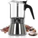 LAOION Stovetop Espresso Maker, 6Cup 240ml Classic Moka Pot, Crystal Glass-top & Stainless Steel Coffee Maker Mocha Pot, Greca De Cafe, Cuban and Italian Coffee Maker for Cafetera Cubana