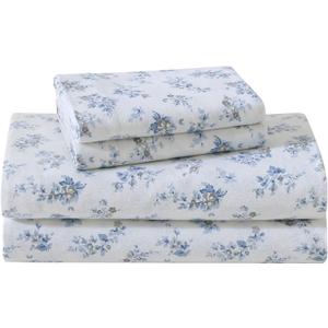 Laura Ashley - Twin Sheets, Cotton Flannel Bedding Set, Brushed for Extra Softness & Comfort (Audrey Grey, Twin) (Queen)