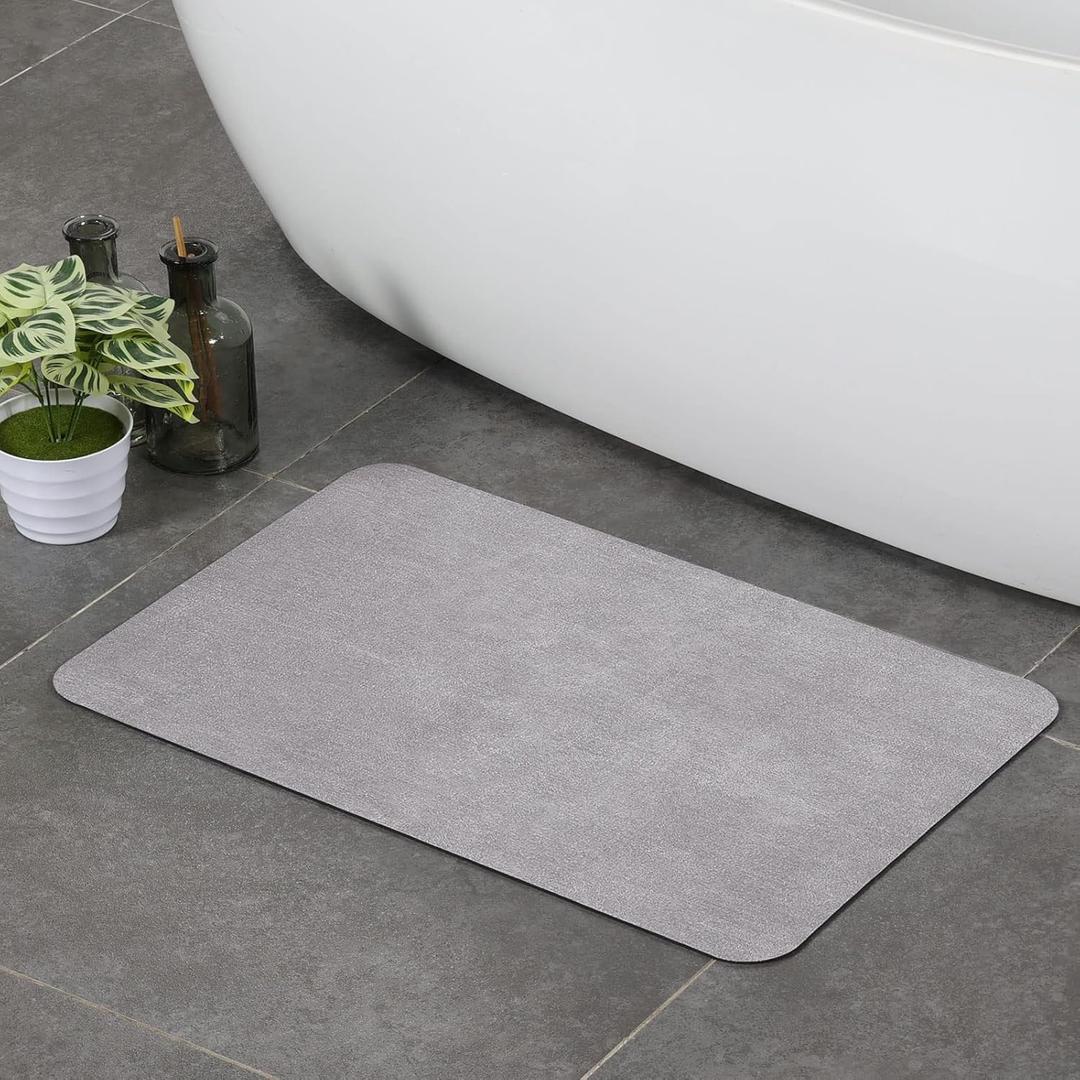 Stiio Bath Mat for Bathroom, Flat Bath Rug Super Absorbent Quick Dry, Non Slip Thin Bathroom Mats Fit Under Door, Easy Clean Washable Shower Mat Carpet for Kitchen, Bathtub, Sink, Grey 15x23 inches